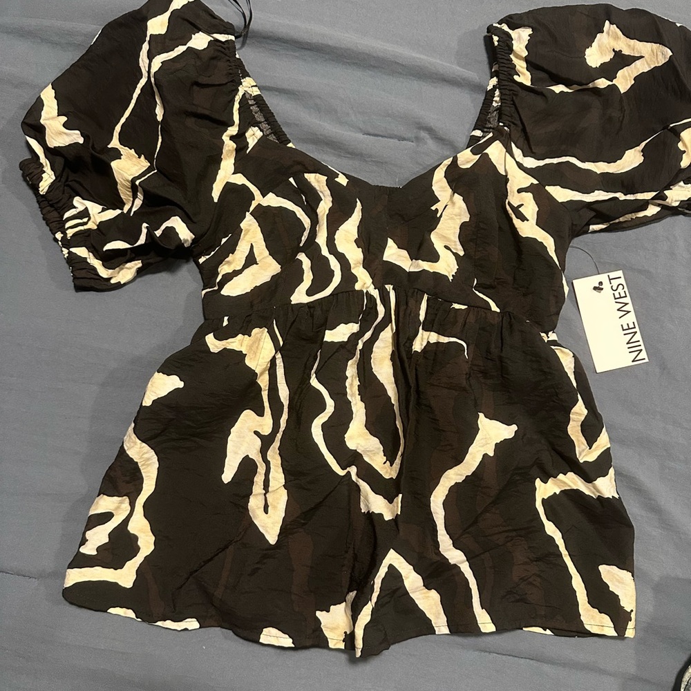 Nine West Black and White Patterned Blouse